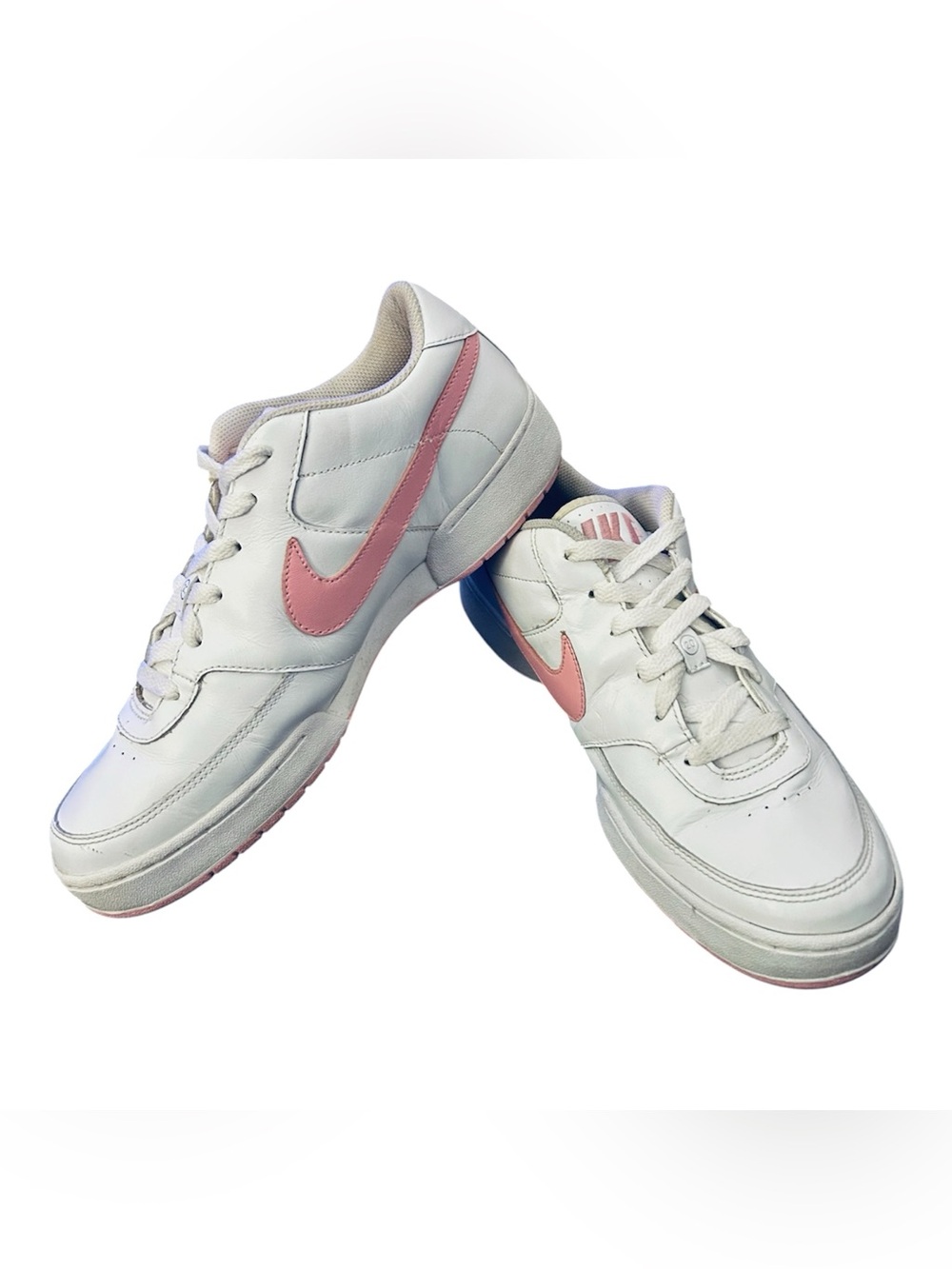 Vintage Women’s 20Twenty White Leather Sneakers with Pink Swoosh Accent